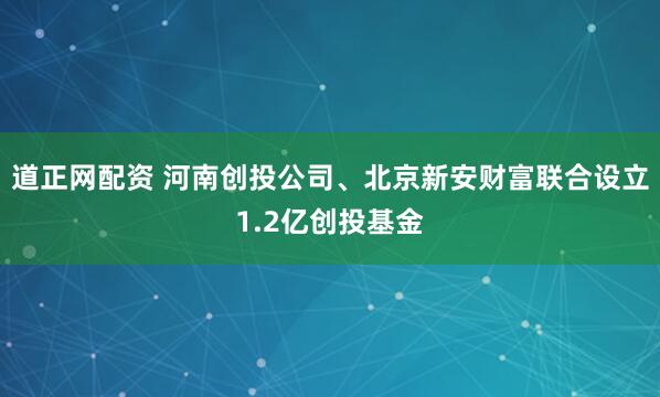 道正网配资 河南创投公司、北京新安财富联合设立1.2亿创投基金