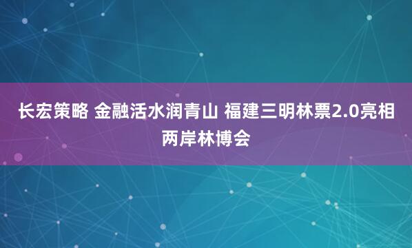 长宏策略 金融活水润青山 福建三明林票2.0亮相两岸林博会